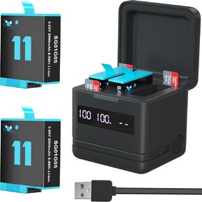 2000mah Hero 12/11/10/9 بطارية 2-Pack و 3-channel USB شاحن مع وظيفة قارئ بطاقة Micro SD عالية السرعة (متوافقة تمامًا مع GoPro Hero 12 11 10 9 Black Ponsistrity)