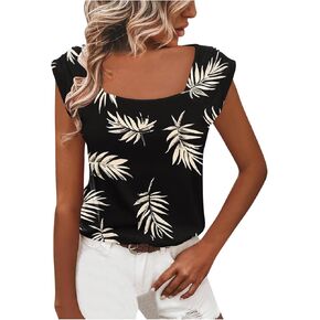 Short Sleeve Square Neck Tops for Women Cape Sleeve USA Pride Red White Blue Star Stripes 4th of July Shirts