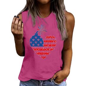 4th of July Shirts Women Tank Tops Workout Caual American Flag Pride Red White Blue Stars Stripes T-Shirt USA Tees