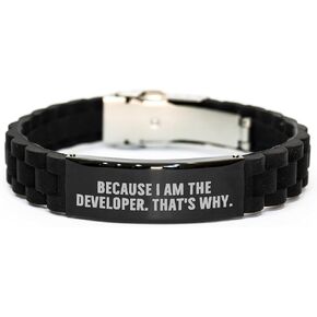 Developer's Proud Because I Am The Developer. That's Why. Glide lock Clasp Birthday Unique Gift for Him or Her, Adjustable Silver Black Stainless Steel Silicone Clasp
