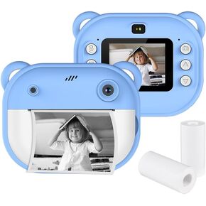 Kids Inst Print Camera Kids Camera 1080P Digital Camera with Dual Lens 2 Inch Screen Built-in Battery Picture Frames Thermal Printing Paper Birthday Festival Gift for 3+ Year Old Children Boys