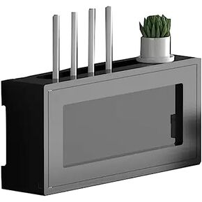Large WiFi Router Storage Box Router Shelf Wall Mount, Cable Organizer Box with Acrylic Transparent Cover, Pine Wood Creative Decorative Storage Box, Black (Color : A-36.9x10x20cm)