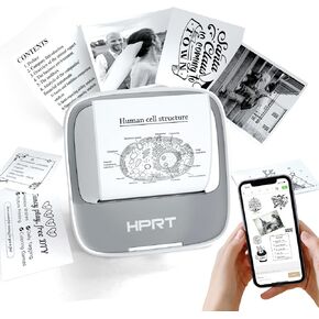HPRT Mini Printer Sticker Maker with 1 Roll Paper, Bluetooth Portable Thermal Printer, Printer for Pictures, Study Notes, Kid's DIY Creation, Memo, List, Compatible with Phone