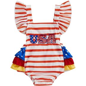 Baby Girl 4th of July Outfit Newborn Smocked Bubble Romper Infant Bodysuits Overall Jumpsuit Summer Clothes