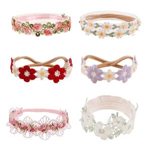 cherrboll Baby Flower Bows Headbands 6pcs Floral Hair Wraps Nylon Hairbands Crown Newborn Infant Toddler Hair Accessories