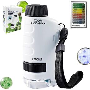 Mini Microscope for Kids,Mini Microscope 60x-120x,LED Pocket Microscope,Portable Handheld Education Science Experiment Set Toys(Blue)