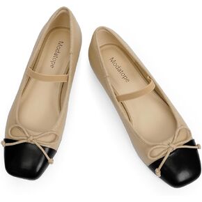 Modatope Ballet Mary Jane Flats Shoes مع حزام مغلق مربع إصبع القدم زلة على Bowknot Bow Ballerina Flats for Women Dary