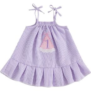 Kayotuas Baby Girl Birthday Dress Toddler Cake Smash Outfit Stripes Ruffle Sleeveless Dresses Cute Little Girl Summer Clothes