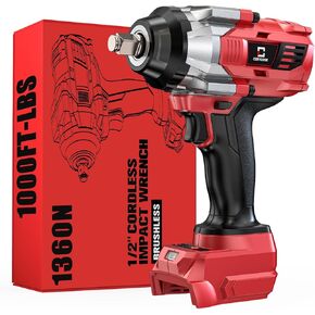 Cordless Impact Wrench 1/2 inch for Milwaukee 18v Battery – Brushless High Torque Impact Driver Gun with 1000 Ft-lbs Torque, LED Work Light, Ergonomic Design for Heavy-Duty Performance(no battery)