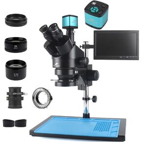 48MP 4K HDMI-Compatible USB Microscope Camera 3.5X-90X Simul-Focal Trinocular Stereo Microscope Soldering PCB Jewelry Repair Kit(7X-90X 13MP)
