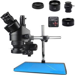 7X-45X Zoom Trinocular Stereo Microscope and 56LED Objective Lens HDMI Digita Microscope Camera for Phone PCB Soldering Repair(B Black)