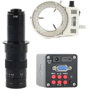 Industrial IMX323 1080P HDMI VGA Video Microscope Camera Adjustable 180X Zoom C Mount Lens for PCB Soldering Phone Repair(180X Lens with Led)