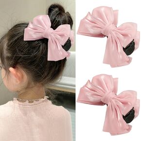 2 PCS Bow Hair Claws Girl Ponytail Claw Claw Clips Cute Non Slip chignon accisions for Thinhair Toddler Little Girl Kids (Pink)