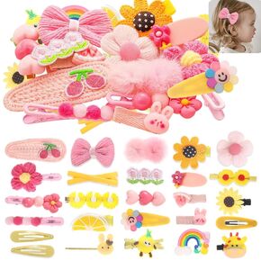 52 Pieces Baby Girls Hair Clips, Sweet Hair Accessories for Girls, Cute Animals, Flowers, Fruits, Rainbows, Sweet Barrettes Set Suitable for Little Girl Kids Teens