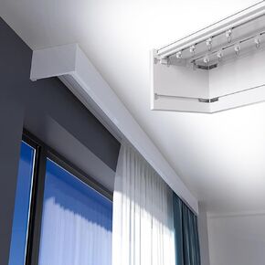 Kunovo Starta Pelmet Villa Blackout Startain Track و Valance ، Pelmet الستار مع لوحة زخرفية مزدوجة القضبان ، سقف/جدار تركيب الجدار مربع السكك الحديدية (جبل السقف ، 2M/6.6 قدم)