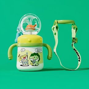 Drinking Cup With Whale Squirt, Weighted Sippy Cups With Adjustable Straps, 300ml Whale Water Cups With Silicone Soft Tip, Portable Leak Proof Straw Sippy Cup For Kids (A-Green)