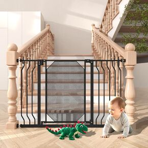 30-47.6" Baby Gate for Stairs & Doorways,Auto Close Extra Wide Dog Gate for House, Pressure-Mounted Safety Gate,with 180°Swing & Dual Lock, with Large Walk Thru Door, for Toddlers and Pets,Black