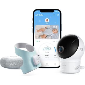 eufy Security Baby Smart Sock Baby Monitor with 2.4 GHz Wi-Fi, Track Sleep Patterns, Naps, Heart Rate, 2K Camera, AI Cry Detection, Pan and Tilt, No Monthly Fee,Upgraded