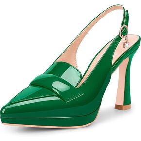 Women's Slingback High Heel Pointed Toe Platform Pumps Buckle Strap Patent Leather Dress Shoes