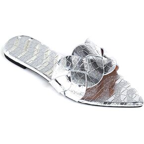 Women'S Gold Textured Flat Sexy Slippers Fashionable Pointed Non-Slip Party Nightclub Slip-On Sandals