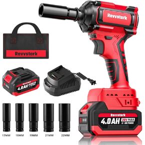 Impact Wrench, Max Torque 400 N.m Cordless 1/2 Impact Driver, 20V 3000RPM Brushless Motor, 4.0Ah Li-ion Battery and Fast Charger, 4 Pcs Sockets Included