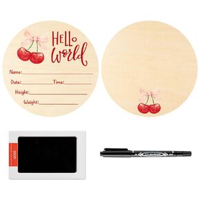 R HORSE Baby Announcement Sign with Ink Pad and Marker Pen Cherry Pink Bow Hello World Wooden Keepsake for Newborn Handprints Footprints Christening Shower Gift Double-Sided Name Plaque Welcome Sign