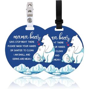 ORIGACH 2 Pack Bear Don't Touch or Kiss Baby Signs, Stop Do Not Touch Baby Car Seat Sign Stroller Tags with Hanging Strap and Clip, No Touching Baby Sign for Newborn Neutral Baby Preemie