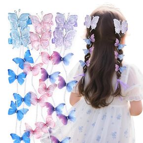Hair Clips for Girls6pcs -3 pairs of beautiful bow pearl tassel hair clips suitable for girls and children. Show the sweetness and tenderness of girls in three colors: pink, blue, and purpl
