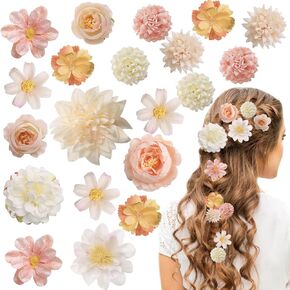 20 Pack Flower Hair Clip Rose Hair Clips Barrettes for Women Flower Accessories Boho Bride Claw Clip Hairpin Brooch Pin Headpiece for Girls Wedding (Champagne) in Saudi Arabia