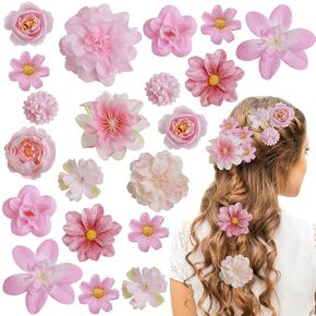 20 Pack Flower Hair Clip Rose Hair Clips Barrettes for Women Flower Accessories Boho Bride Claw Clip Hairpin Brooch Pin Headpiece for Girls Wedding (Champagne)