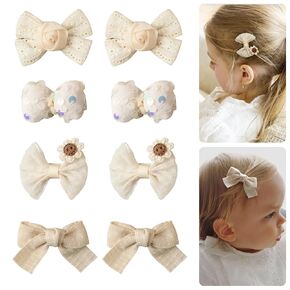 Baby Girls Hair Clips Set 8 Pcs Toddler Bows 2 Inch Handmade Fully Lined Barrettes Infant Accessories for Kids and Babies