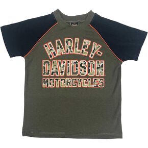 Harley-Davidson Little Boys' Camo H-D Raglan Short Sleeve Toddler Tee, Green