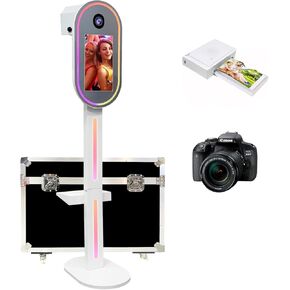 DSLR Photobooth Machine Selfie Portable Touch Screen Camera with Flight Case,Magic Mirror Photo Booth 15.6in with RGB Light,for Wedding、Birthday Party Events (15.6''Screen+Mini Printer)
