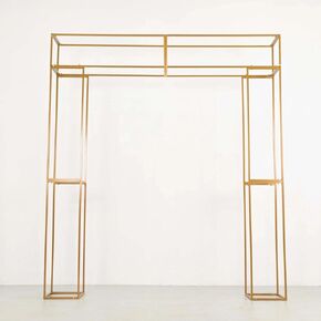 Efavormart 7.5 Ft Round Gold Metal Wedding Arch Photo Booth Backdrop Stand - 100 Lbs Capacity