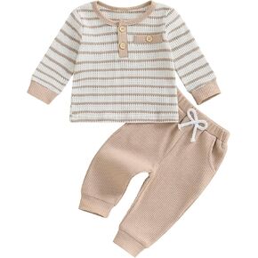Zaxarra Baby Boy Thepits Waffle Proomed Baby Sweatshirt قمم مرنة طويلة السراويل الطويلة