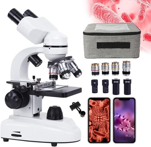 30000X/50000X/70000X HD Biological Microscope with Carrying Case, Professional Binocular Microscope Set for Students Adults Teaching Lab Aquaculture, Dual LED Illumination, Phone Adapter (30000X) in Kuwait