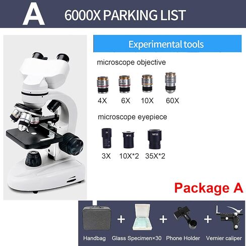 Binocular Compound Microscope, 40X-6000X/ 10000X/ 20000X Magnification, Brightfield, LED Illumination, Sliding Head, High-Resolution Optics, Lab Binocular Microscope for Kids and Adults (D10000x) in Saudi Arabia