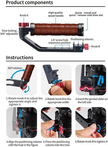 قبضة حبال قابلة للتعديل ، قبضة مثبتات gimbal كاميرا محمولة لـ RS2/RS3/RS3PRO ، مقبض حبال قابل للطي مع حذاء شريحة من نوع الناتو وحذاء بارد (مع شريحة) in Saudi Arabia