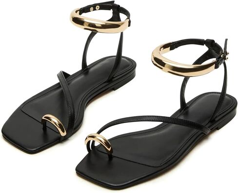 Yishaweiqi Metal Strap Strap Sandals مسطح للنساء خاتم أخمص القدم in Saudi Arabia