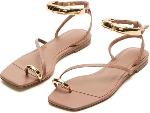 Yishaweiqi Metal Strap Strap Sandals مسطح للنساء خاتم أخمص القدم in Saudi Arabia