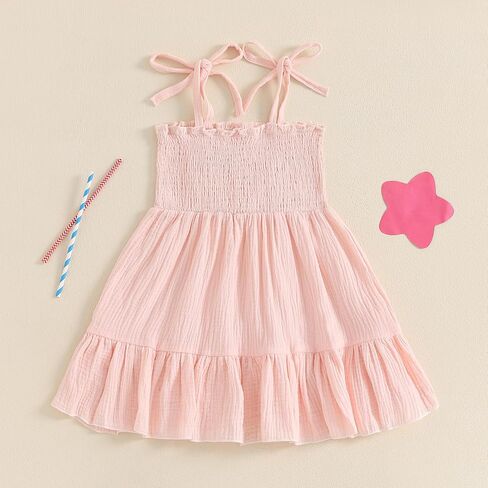 Toddler 4th of July Outfit Girl Sleeveless Lace Up Shoulder Letter Embroidery Ruched Dress Girls Summer Dresses in Saudi Arabia