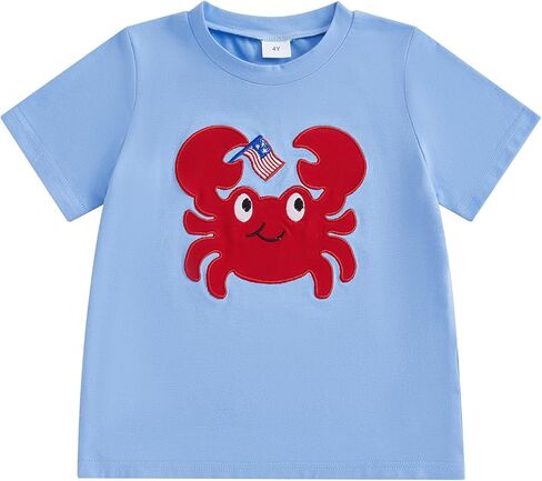 Kids 4th of July Shirt Toddler Little Boys Girls Dog Crab Embroidery Flags Funny Fourth of July Shirts in Saudi Arabia
