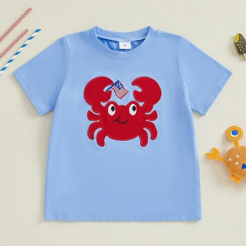 Kids 4th of July Shirt Toddler Little Boys Girls Dog Crab Embroidery Flags Funny Fourth of July Shirts in Saudi Arabia