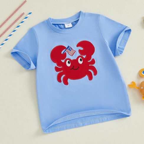 Kids 4th of July Shirt Toddler Little Boys Girls Dog Crab Embroidery Flags Funny Fourth of July Shirts in Saudi Arabia