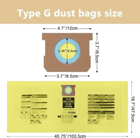 6 Pack 90673 Type G and J Vacuum Bags Compatible for Shop Vac 15-22 Gallon Vacuum, High Efficiency Dust Disposable Collection Filter Bag Part 90663 90673 9066300 9067300 VF2008 in Kuwait