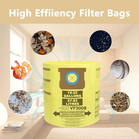 6 Pack 90673 Type G and J Vacuum Bags Compatible for Shop Vac 15-22 Gallon Vacuum, High Efficiency Dust Disposable Collection Filter Bag Part 90663 90673 9066300 9067300 VF2008 in Kuwait