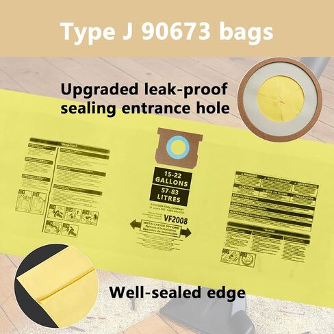 6 Pack 90673 Type G and J Vacuum Bags Compatible for Shop Vac 15-22 Gallon Vacuum, High Efficiency Dust Disposable Collection Filter Bag Part 90663 90673 9066300 9067300 VF2008 in Kuwait