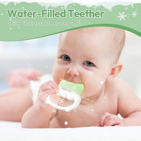 NCVI Freezable Baby Silicone Teething Toys – Cooling Relief for Babies 0-12 Months, BPA-Free, Water-Filled & Ice Teething Toys, Safe & Effective Cold Teethers for Soothing Sore Gums, Pink & Green in Saudi Arabia