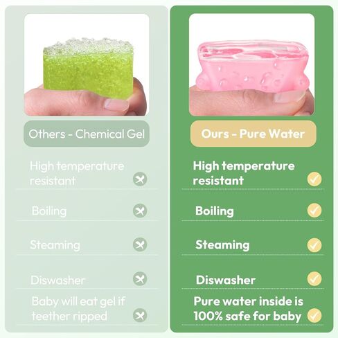 NCVI Freezable Baby Silicone Teething Toys – Cooling Relief for Babies 0-12 Months, BPA-Free, Water-Filled & Ice Teething Toys, Safe & Effective Cold Teethers for Soothing Sore Gums, Pink & Green in Saudi Arabia