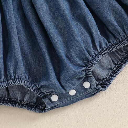 BULINGNA Newborn Baby Girl Outfits Sleeveless Bow Tie Up Front Smocked Bubble Romper Infant Denim Jumpsuit in Kuwait